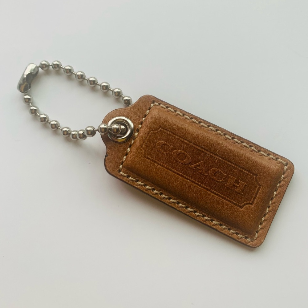COACH Tan Leather Y2K Replacement Hangtag Bag Charm with Ball Chain 2x1”